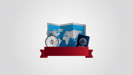 viaje alrededor del mundo animación con mapa de papel y artículos