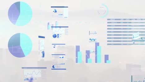 animación del procesamiento de datos financieros sobre el paisaje urbano