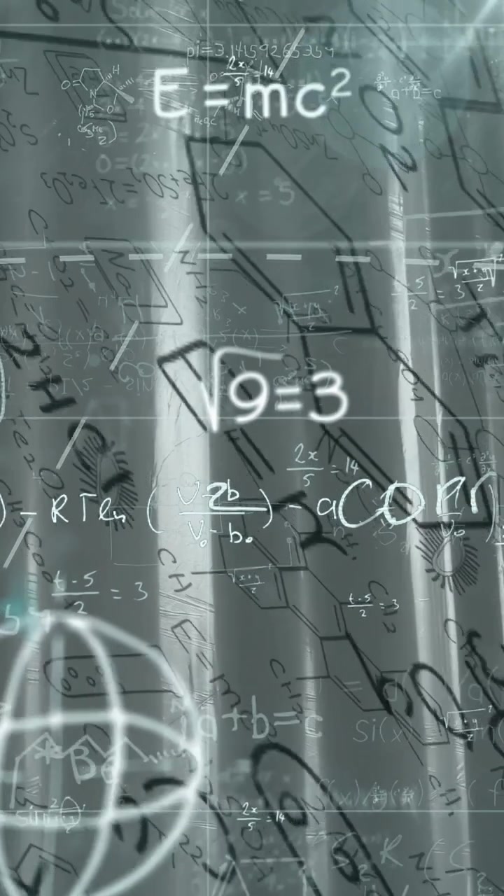 Vertical video: ?9=3 appearing, overlays sliding across shiny panels, glasses crossing, aiding STEM