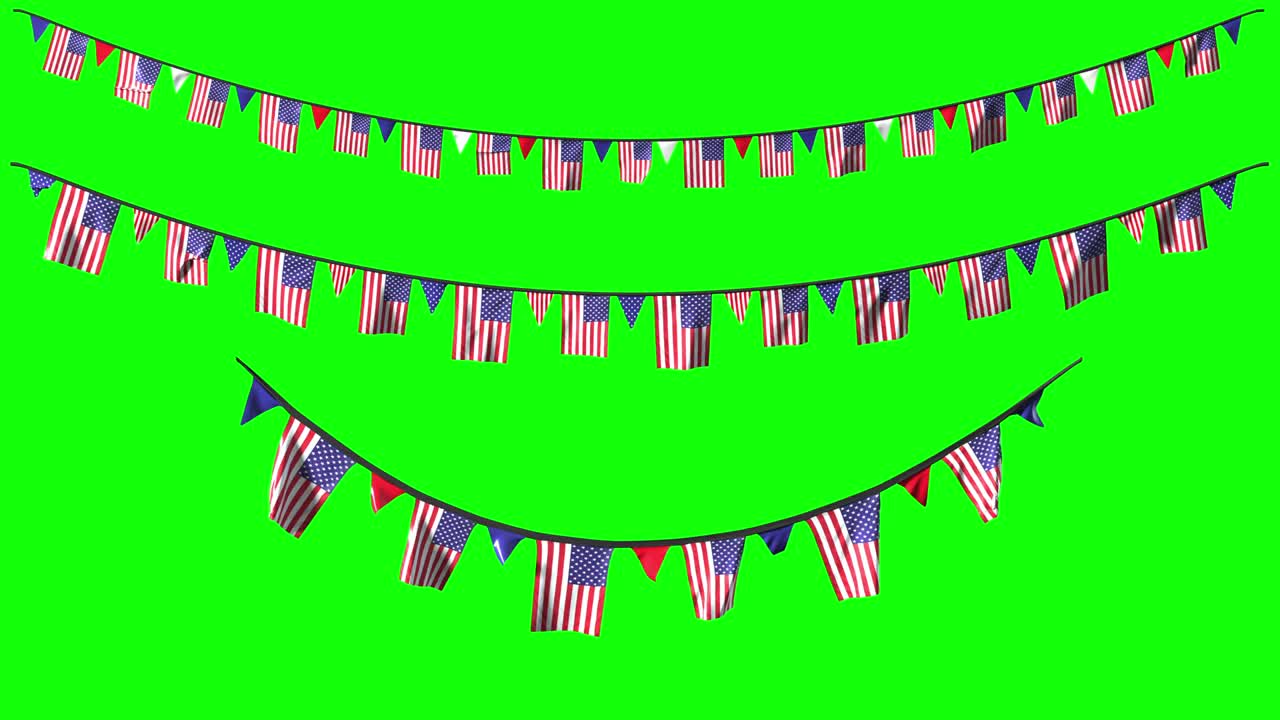 미국 독립의 날을 기념하기 위해 국가 장식품을 매달고 있습니다. 7 월 4 일 알파 채널과 함께 녹색에
