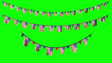 hanging national decorations for us independence day 4th of july on green with alpha channel