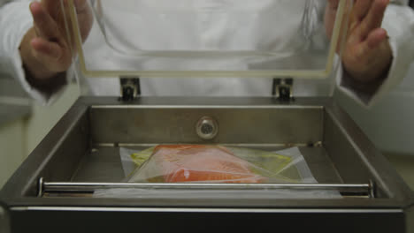 stocking fresh salmon fish fillet in sealed container