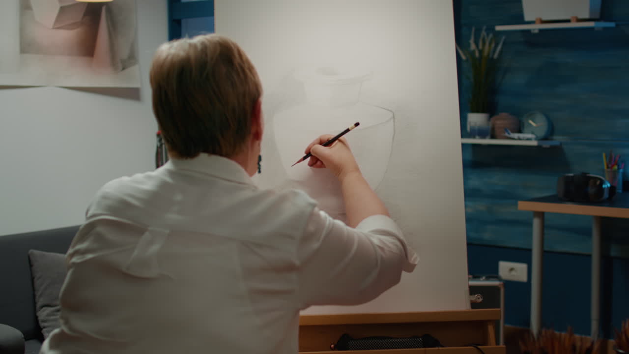 Creative artist drawing authentic inspiration of vase model