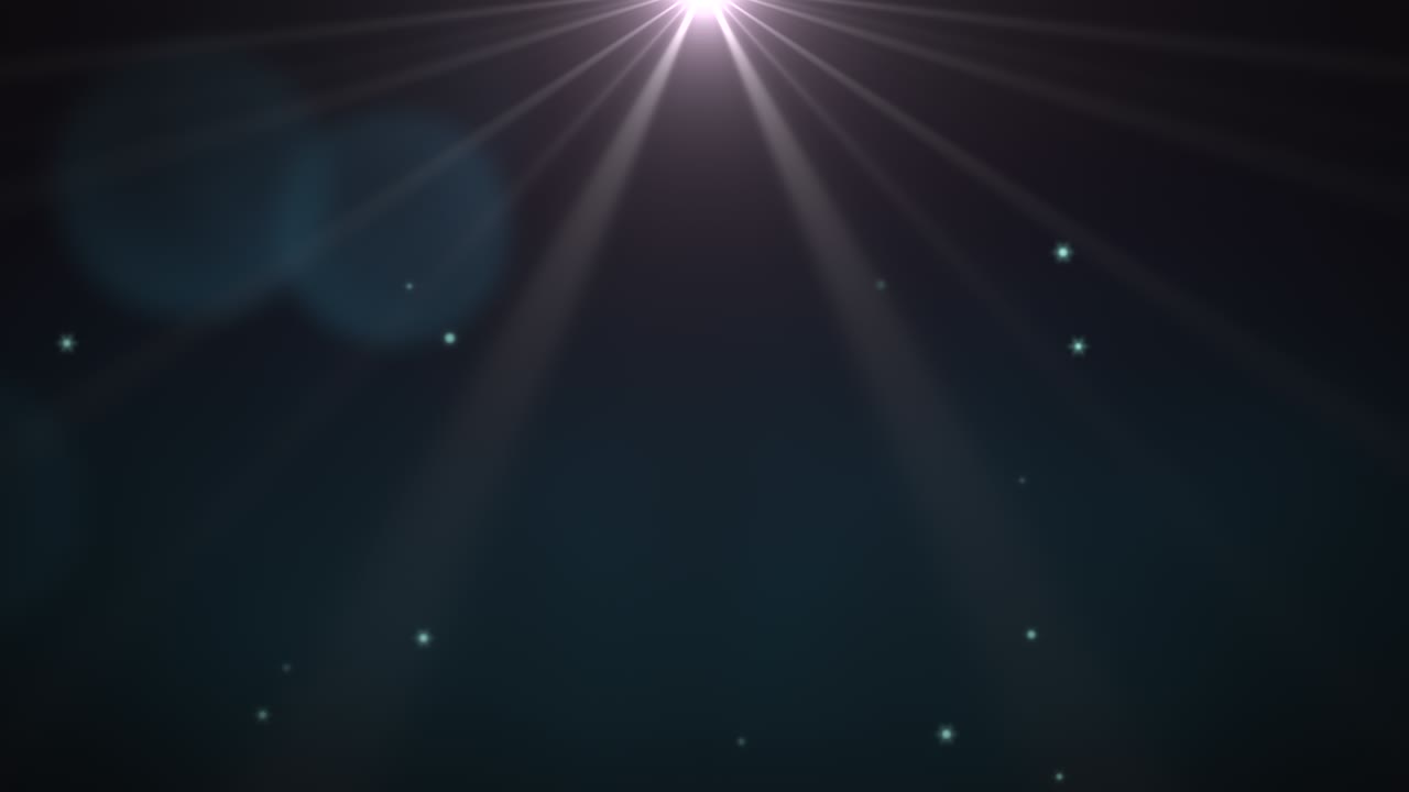 Fly white glitters and sun rays on shiny background
