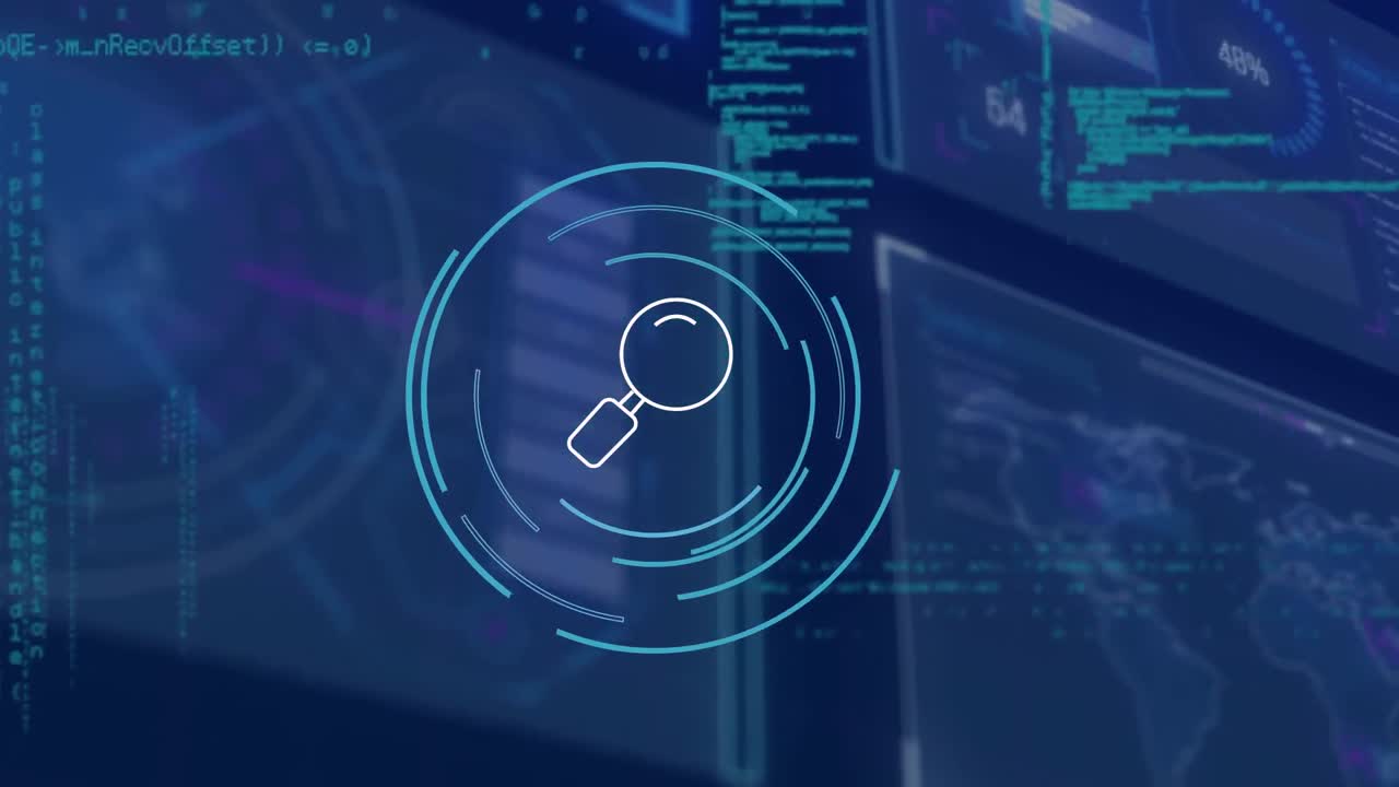 animación del procesamiento de datos sobre fondo azul