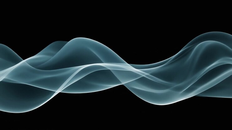 Onda astratta di fumo blu fluida su sfondo nero