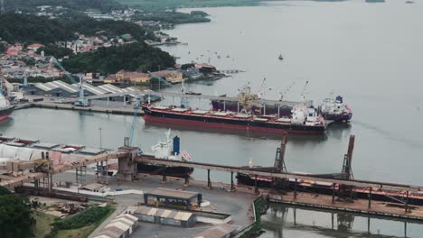 Transport-Ships-Bulk-Cargo-Port-Terminal-Video-port-of-São-Francisco-do-Sul,-Santa-Catarina,-Brazil