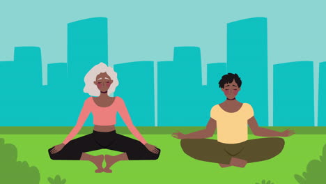 people meditating outdoors