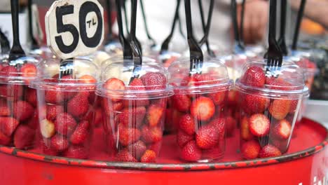 fresh strawberries for sale at a street market in turkey