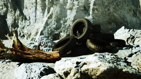 Old-car-tires-on-the-beach