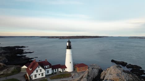 aerial view of portland head light, historic lighthouse on cape elizabeth, maine usa