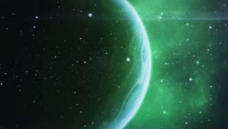 cosmos, a green gas planet and bright light in the universe