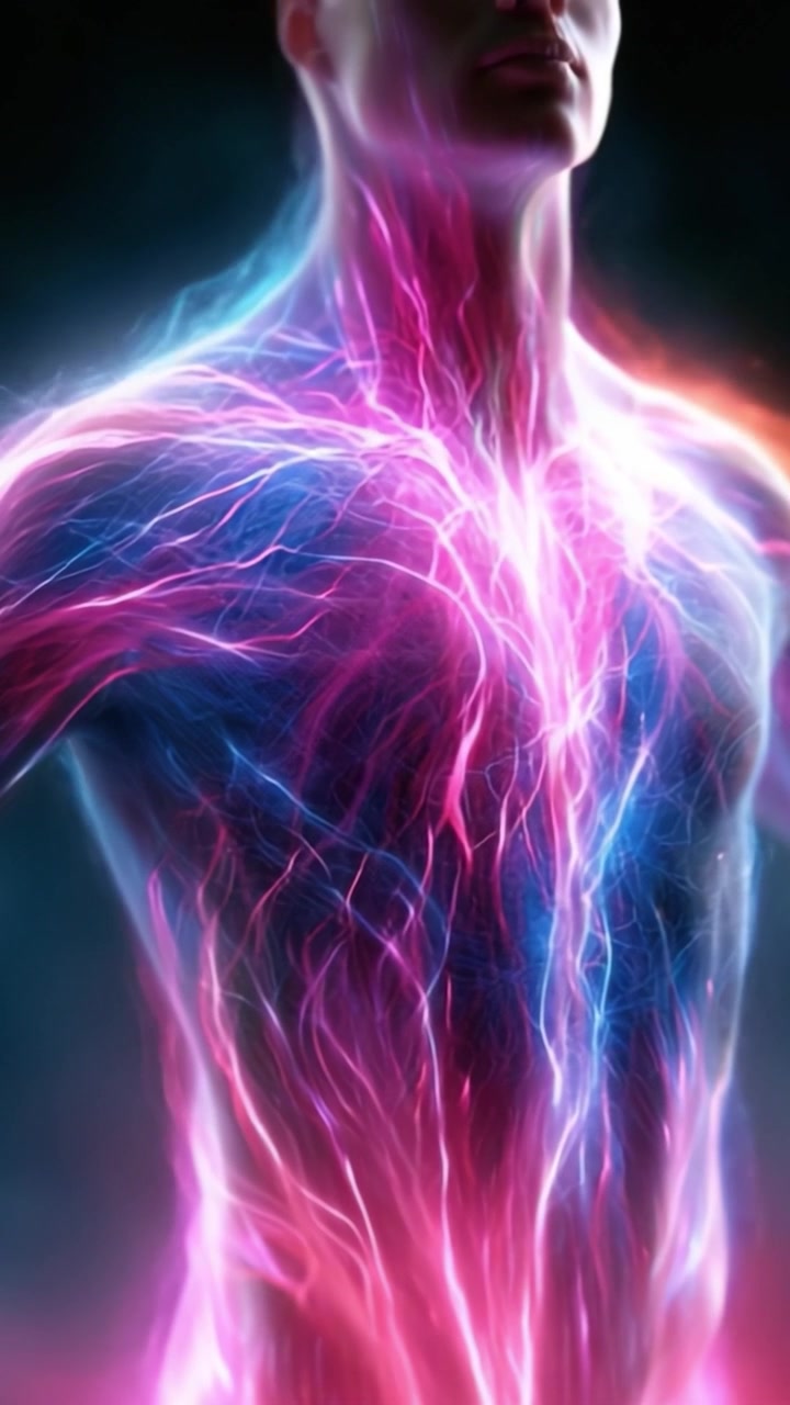 Ethereal Representation of Energy Flow: A Stunning Visual Odyssey of Vibrant Colors and Dynamic Motion Captured in an Intricate Body Art Display