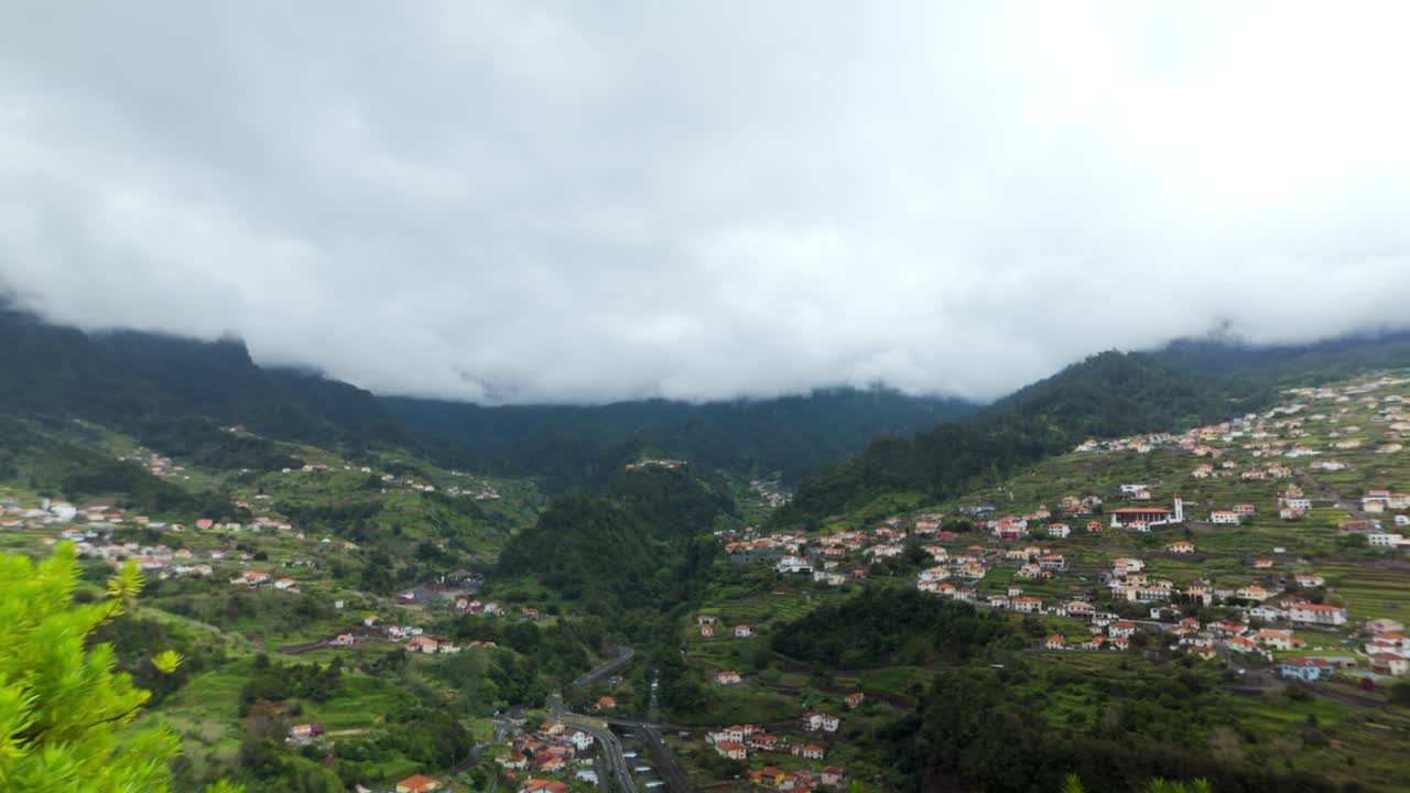 Wide angle view of Sao Vicente mountain town, Madeira, Portugal