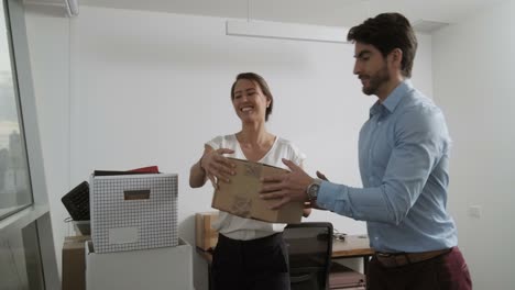 young business woman businesswoman moving in new office with coworker