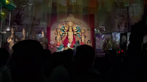 during this time of durga puja, one of the main festivals of bengalis, people throng the idol premises in large numbers to see the goddess.