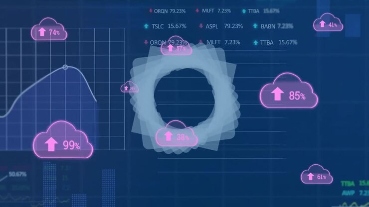 Animation of clouds with growing number over data processing