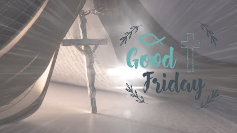 animation of good friday over christian cross and bible