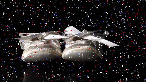 animation of confetti falling over pink shoes