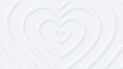 los corazones blancos se mueven desde el centro con suaves sombras 3d. luz amor puro.