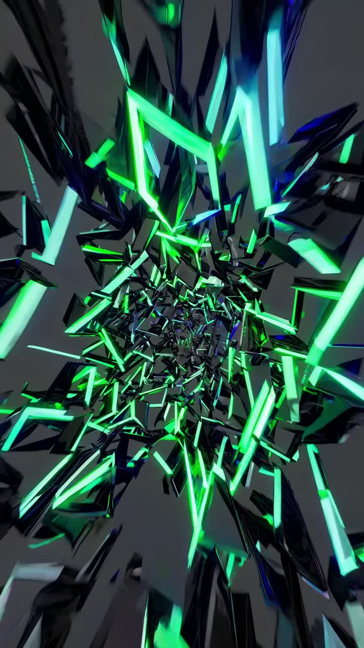 Abstract Geometric Light Tunnel with Dynamic Glowing Shards