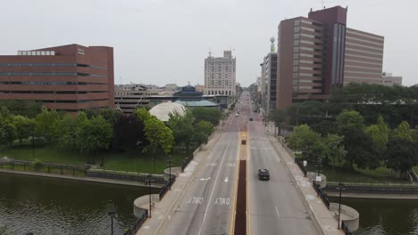 Flint,-Michigan-skyline-drone-shot