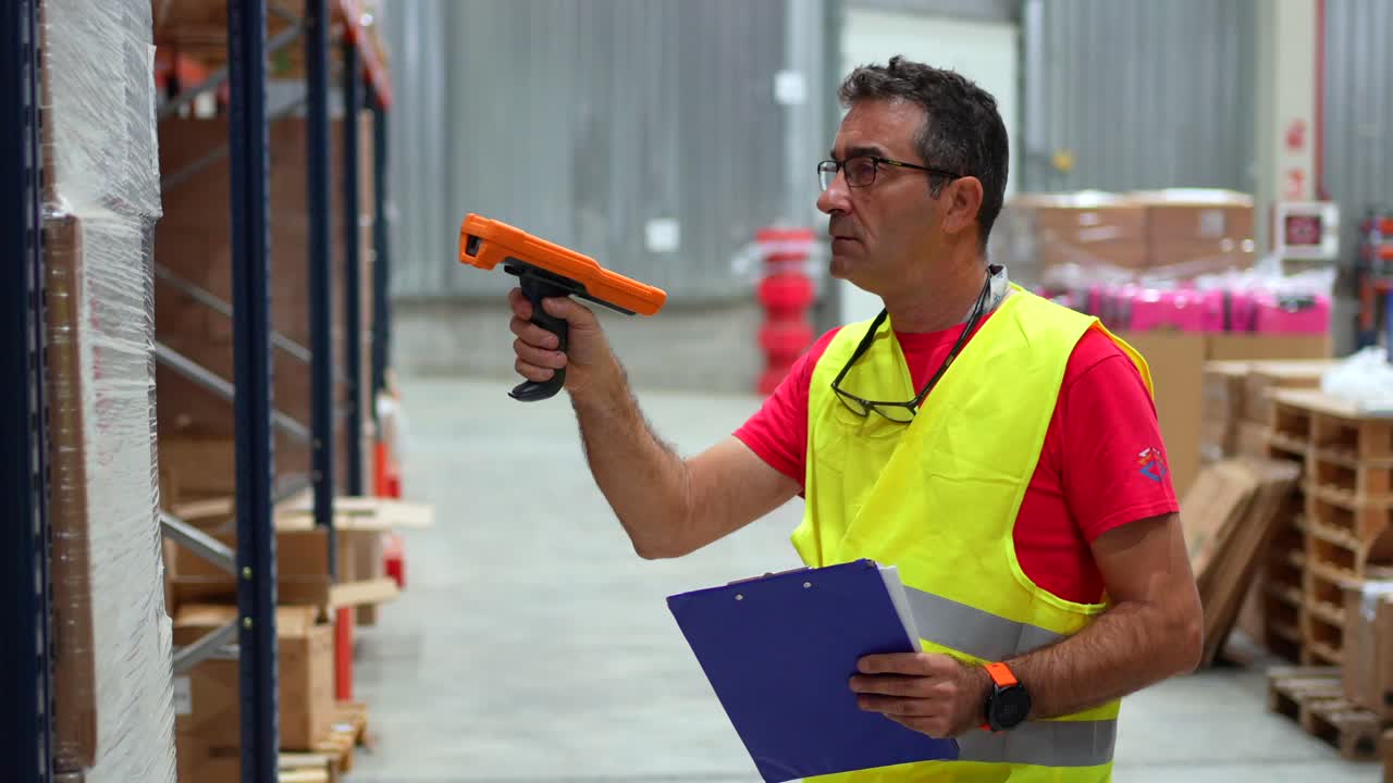 trabajador del almacén escaneando el inventario