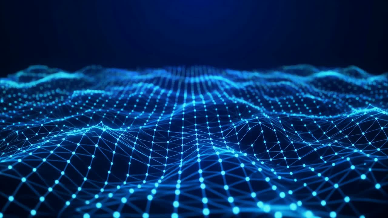 Abstract Blue Digital Network Grid Flowing