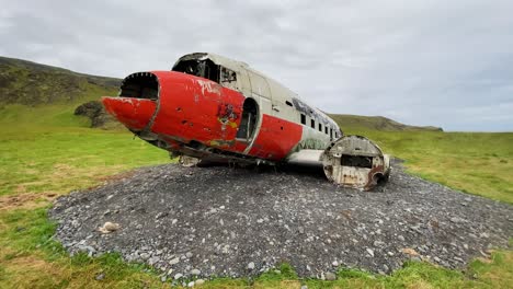 dc-3 plane  wreckage in eyvindarholt, iceland during summer