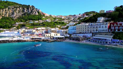 marina grande port on capri island, naples, italy - aerial drone shot