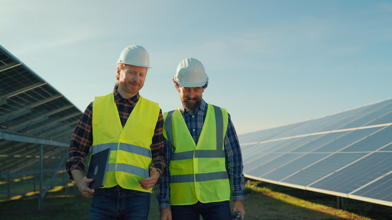 Engineers Inspecting Solar Panel Installation