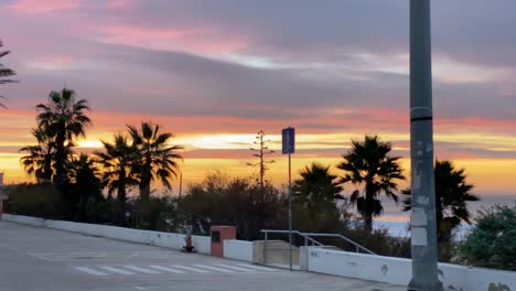 nobody of parking lot behind carcavelos beach at sunset in covid times