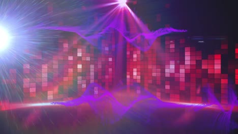 animation of purple shapes over moving columns on black background