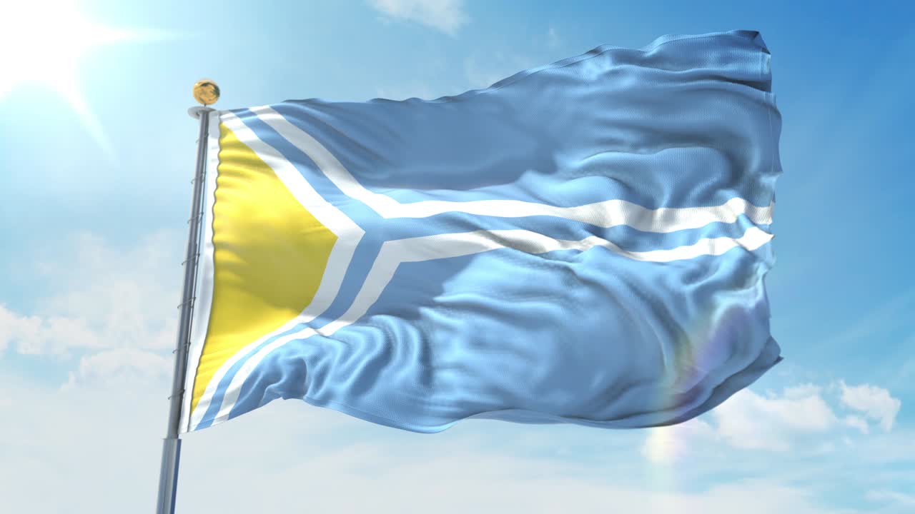 깊은 파란 하늘을 배경으로 바람에 흔들리는 투바 발, 국가 테마, 국제 개념, 3d 렌더링, 시엄리스 루프, 4k