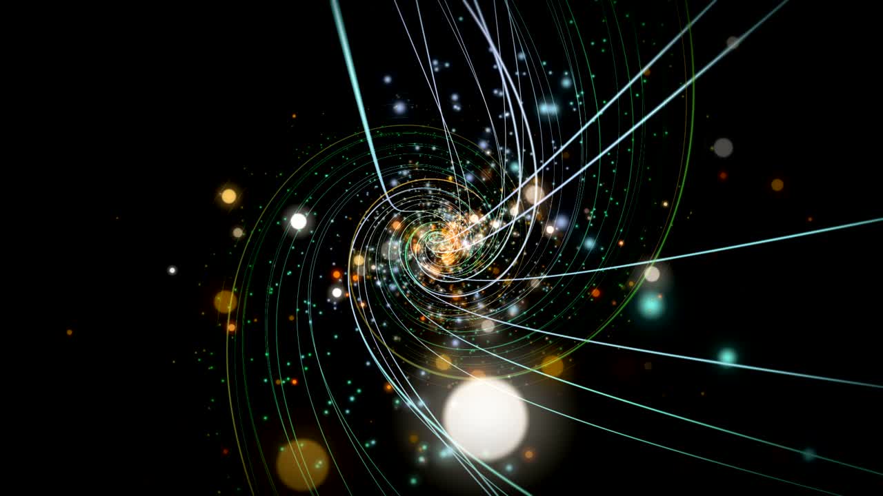 Futuristic animation with stripe object and glittering particles in slow motion, 4096x2304 loop 4K