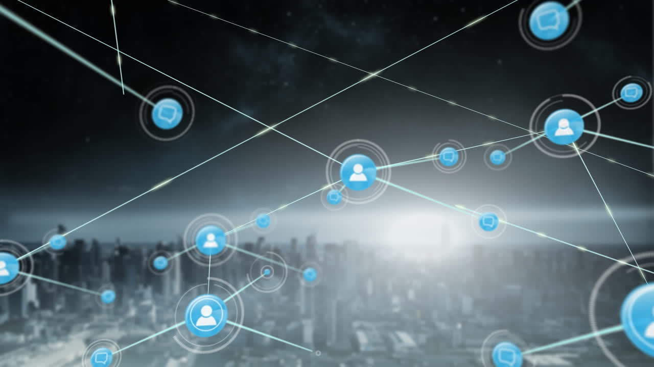 Connectors moving on cityscape background