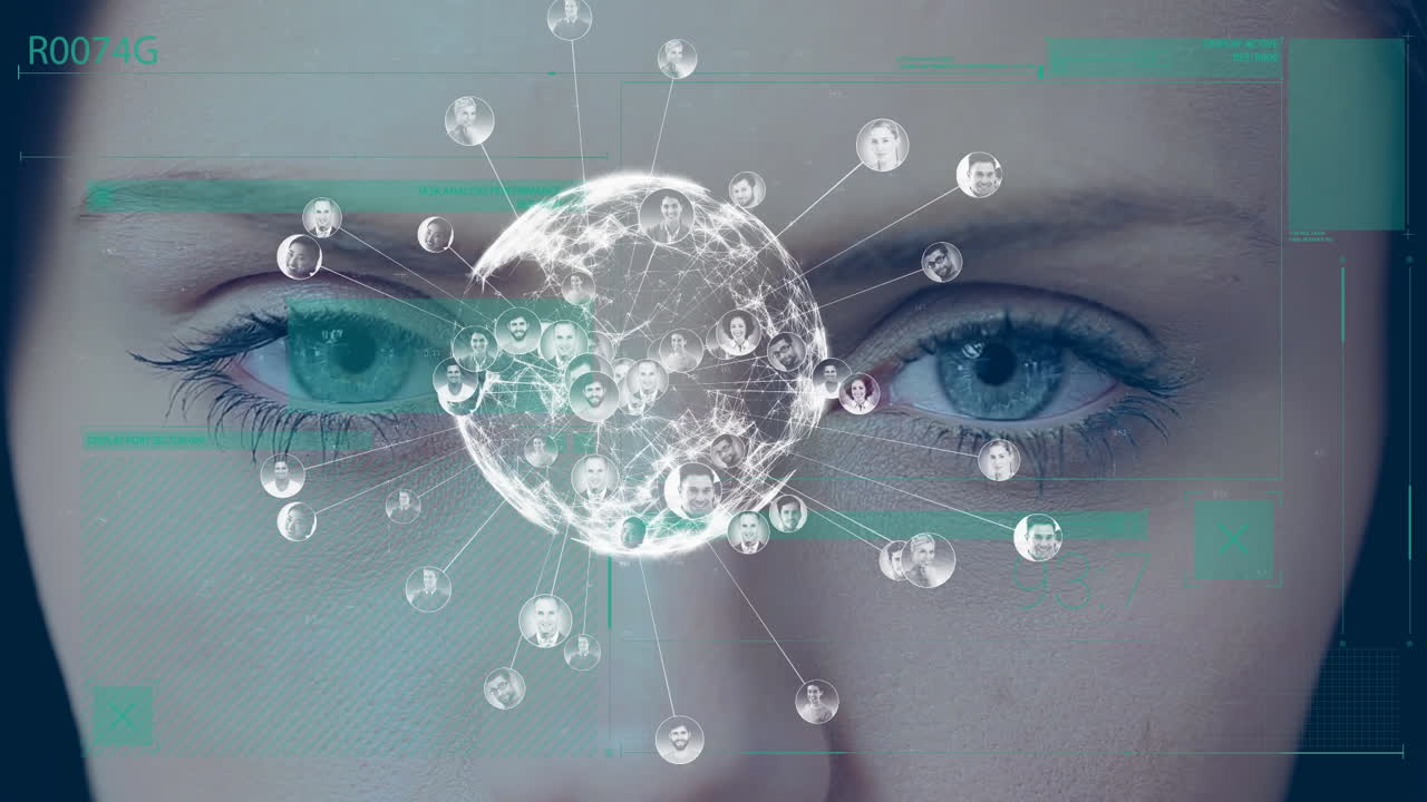 Animation of globe and connections over face of caucasian woman
