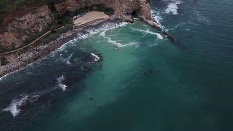 terranea cove beach and pacific ocean waves, rancho palos verdes, california, aerial view