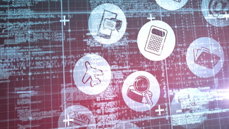 animation of digital icons and digital data processing over grid