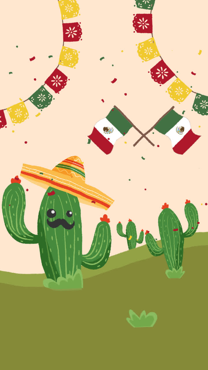 멕시코의 독립기념일 축하 행사를 위한 평평한 배경의 애니메이션