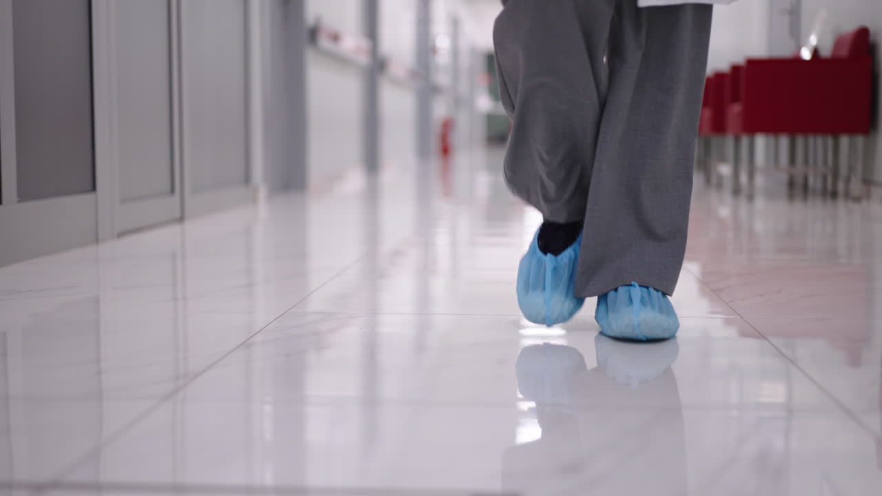Hospital corridor with shoe covers