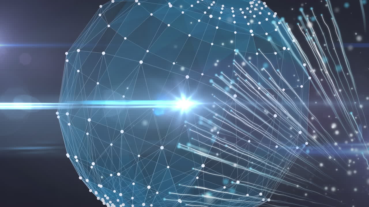 animación de puntos de luz y senderos sobre el globo sobre fondo negro