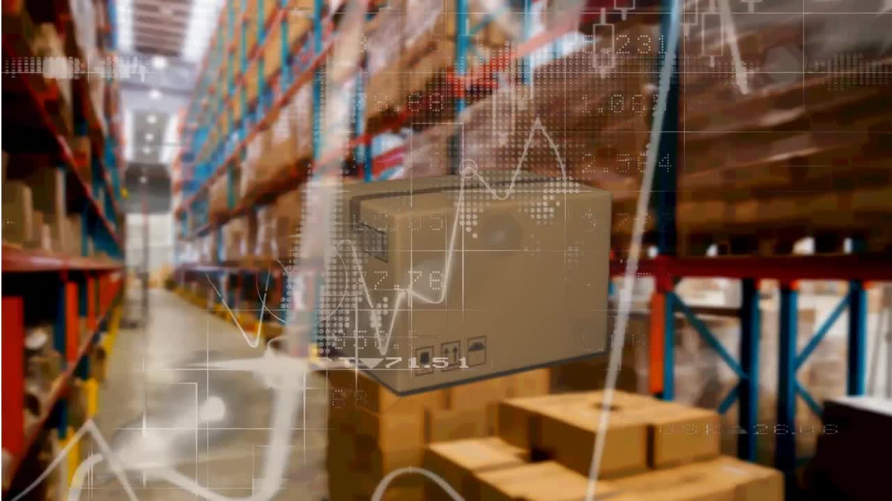 Animering av bearbetning av paket och statistik över hyllor i ett lager