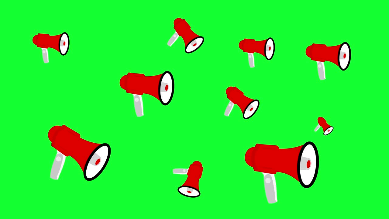 Megafoni rossi animati su green screen, loop continuo, elementi aziendali