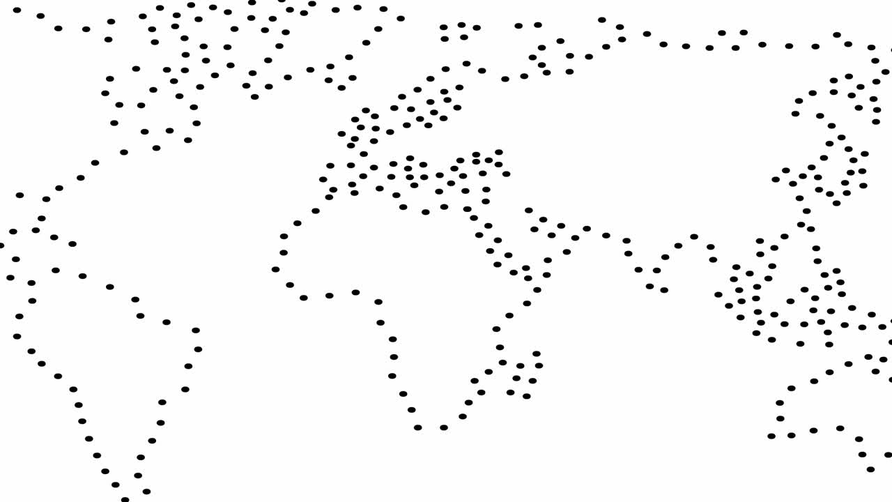 World map, from the black dots, moving sideways.