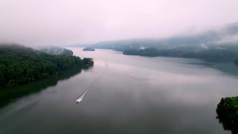 boat on watauga lake in east tennessee not far from johnson city tennessee