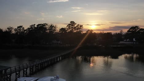 arial view of sunrise on the lake