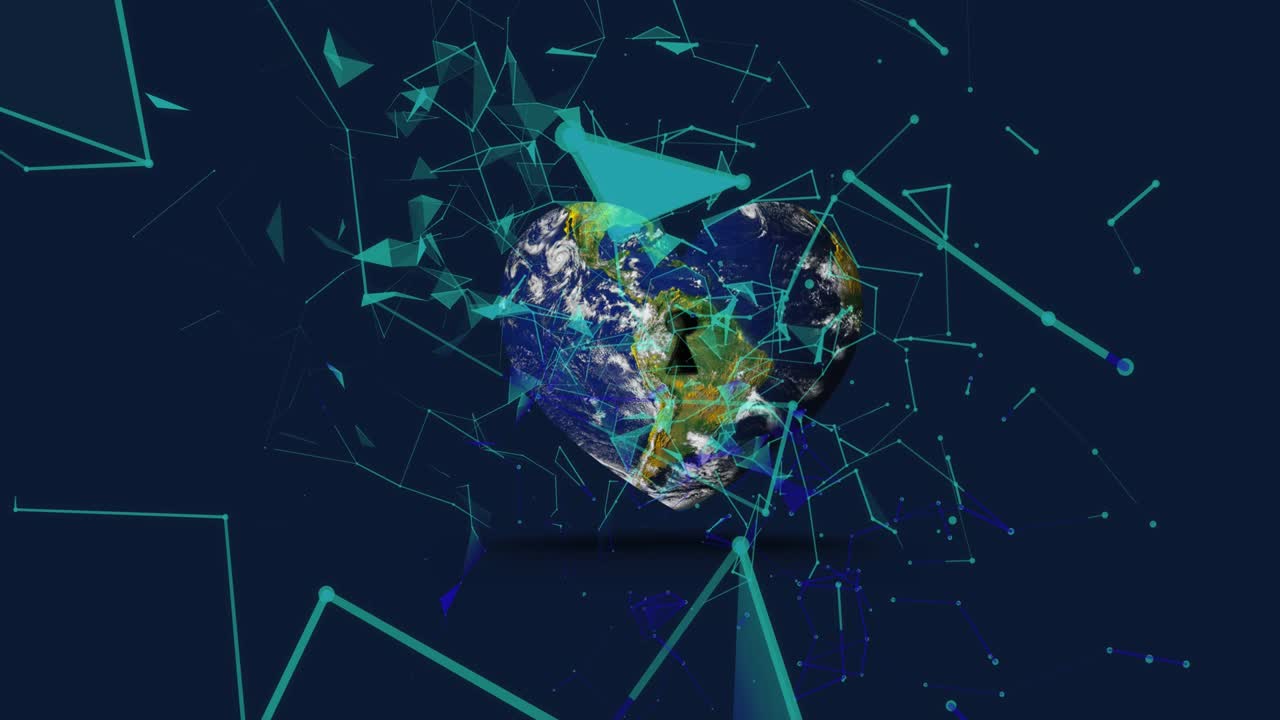 Animation of networks of connections over heart shaped earth with keyhole