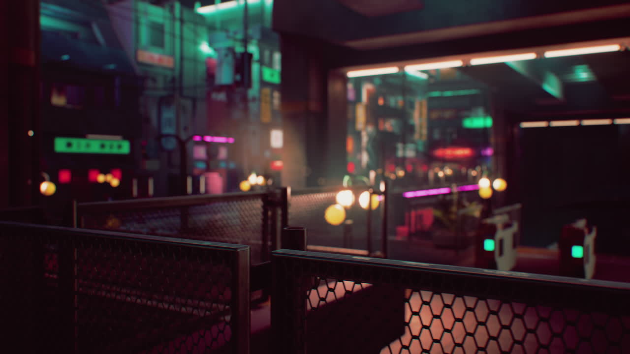 네온 조명 을 가진 일본 도시 의 야간 장면