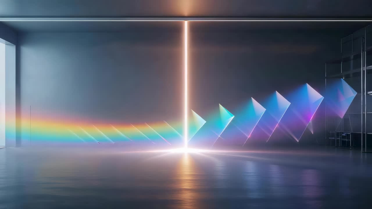 Abstract Light Beam and Prisms Creating a Spectrum in a Modern Interior